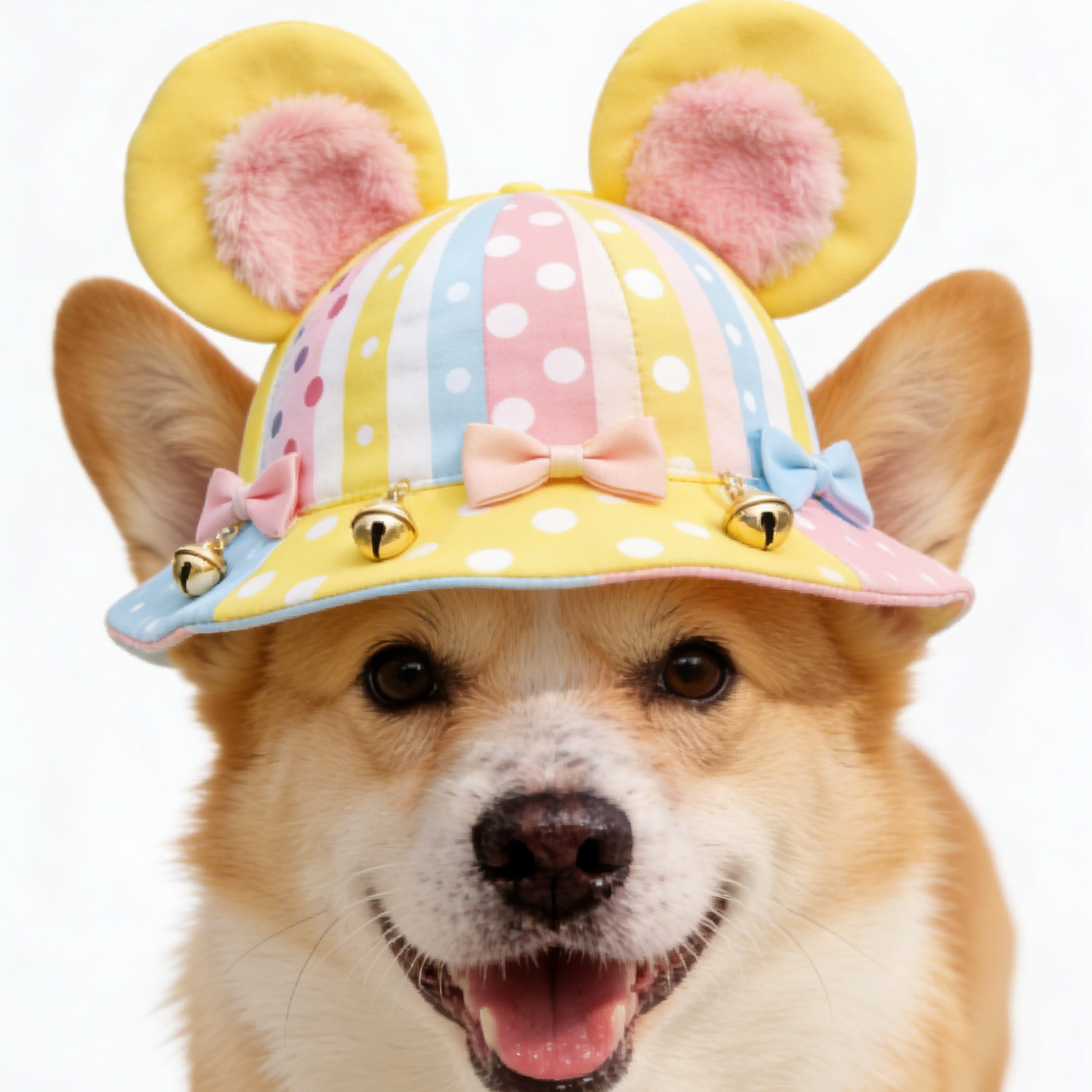 Pastel Polka Dot Pet Hat with Bear Ears & Bells | Cute Dog & Cat Party Accessory