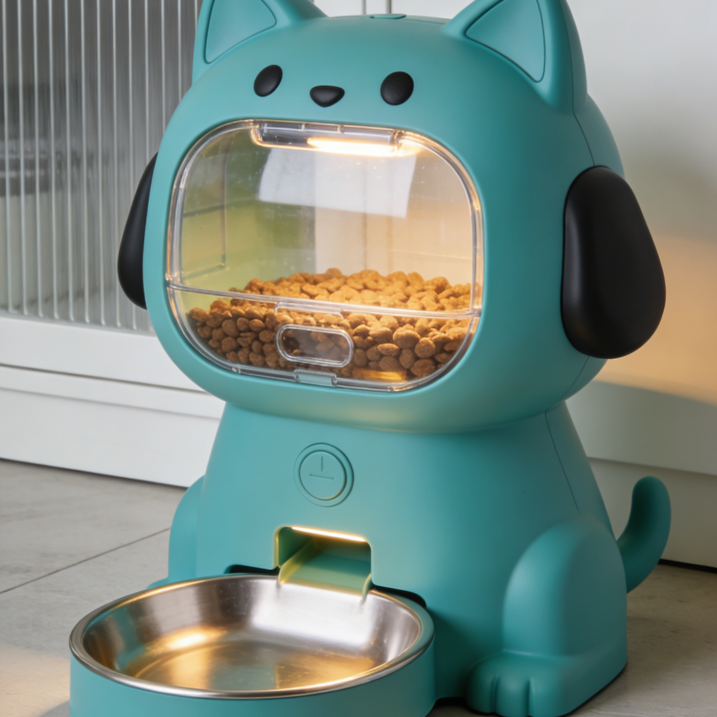 Puppy Shaped Automatic Pet Feeder - Teal Smart Food Dispenser with Stainless Steel Bowl for Cats & Dogs