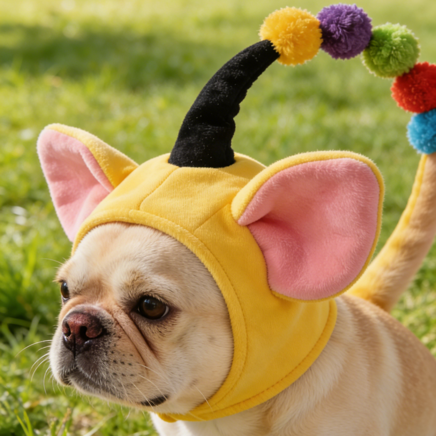 Rainbow Pom-Pom Pet Hat | Cute Yellow Mouse Ears Dog & Cat Costume