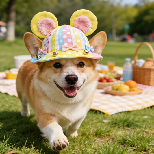 Pastel Polka Dot Pet Hat with Bear Ears & Bells | Cute Dog & Cat Party Accessory