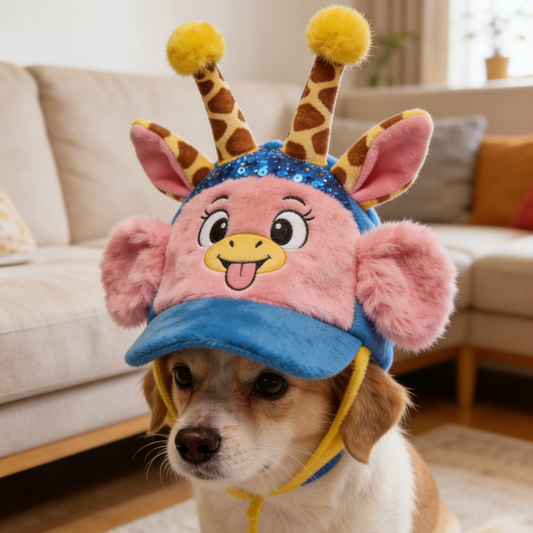 Whimsical Sparkle Giraffe Dog Hat | Novelty Plush Pet Costume for Small/Medium Dogs